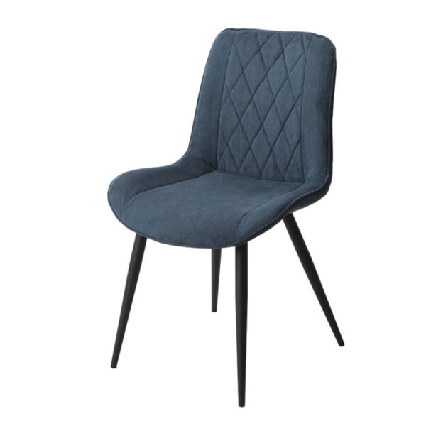 Dalvik Diamond Stitch Blue Cord Fabric Dining Chair, Black Tapered Legs (Pair) | Assembly Required