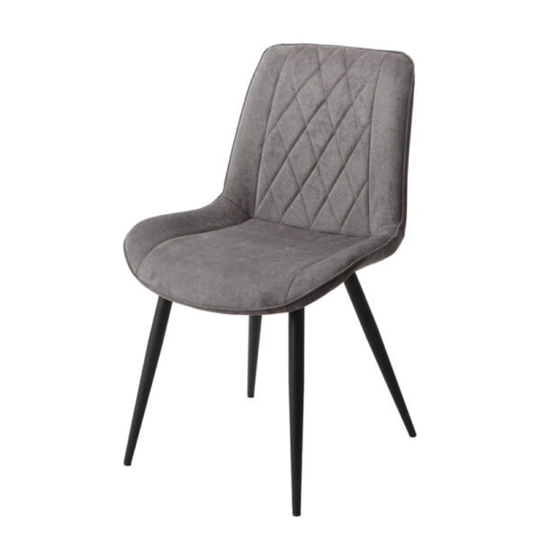 Dalvik Diamond Stitch Grey Fabric Dining Chair, Black Tapered Legs (Pair) | Assembly Required