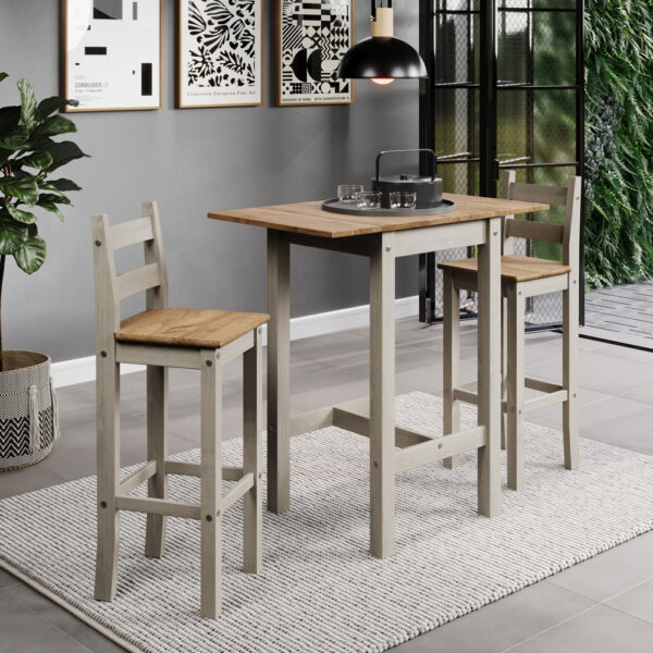 Azusa Grey Square High Breakfast Bar Drop Leaf Table & Pair Bar Chair Set | Assembly Required