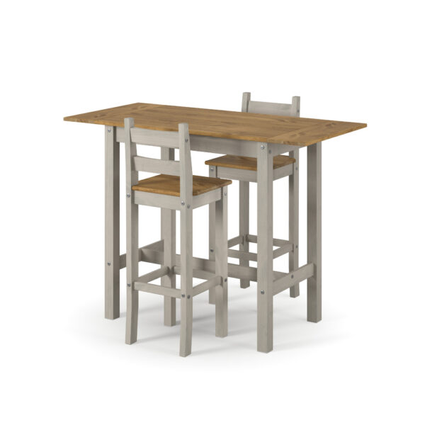 Azusa Grey Rectangular High Breakfast Bar Drop Leaf Table & Pair Bar Chair Set | Assembly Required