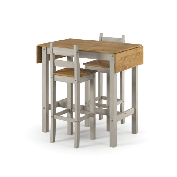 Azusa Grey Rectangular High Breakfast Bar Drop Leaf Table & Pair Bar Chair Set | Assembly Required