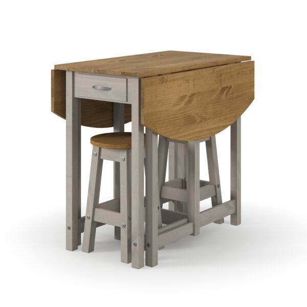 Azusa Grey Oval Breakfast Drop Leaf Gateleg Table & Pair Stool Set | Assembly Required