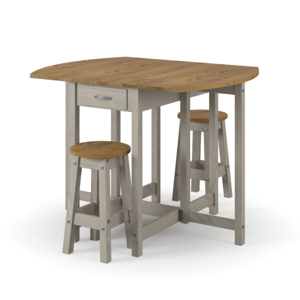 Azusa Grey Oval Breakfast Drop Leaf Gateleg Table & Pair Stool Set | Assembly Required