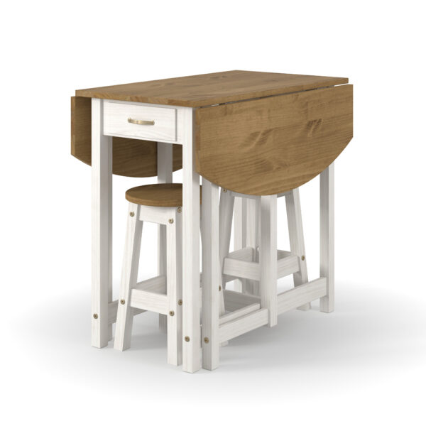 Azusa White Oval Breakfast Drop Leaf Gateleg Table & 2 Stool Set | Assembly Required