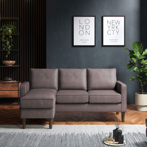 Wentworth - Reversible Chaise Sofa Faux Leather Grey