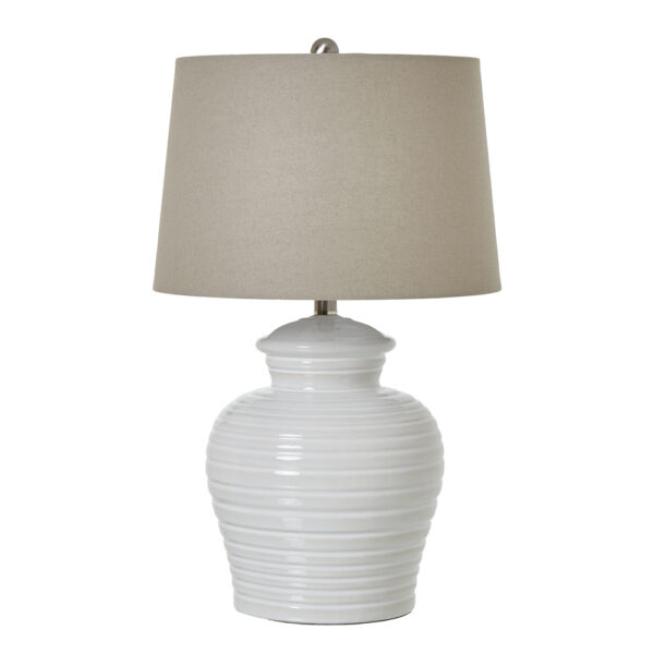 White Ceramic Pot Lamp With Linen Shade | Self Assembly